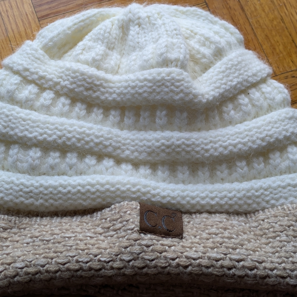 C.C Cream and Tan Knit Hat